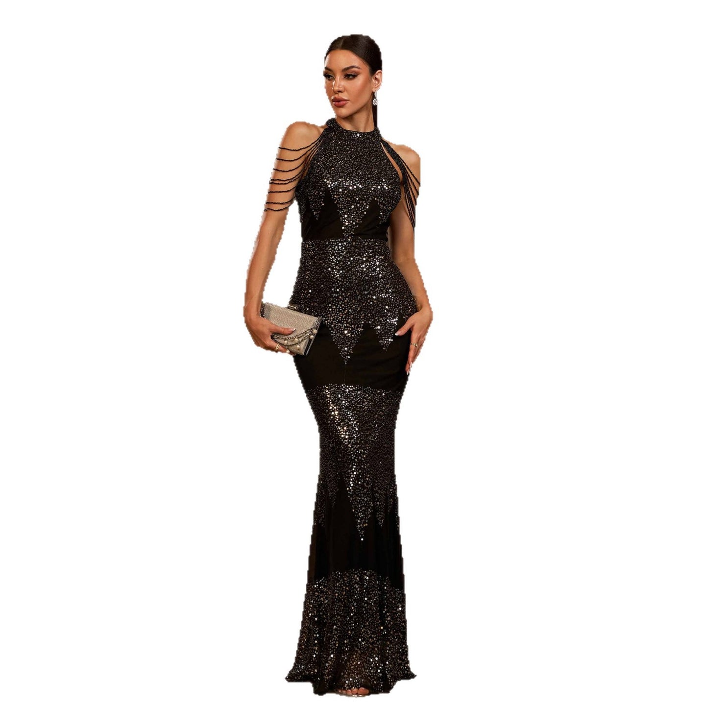 Robe de Soirée Slim à Sequins – Col Halter