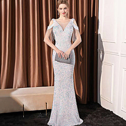 Robe Longue Slim à Sequins – Fishtail