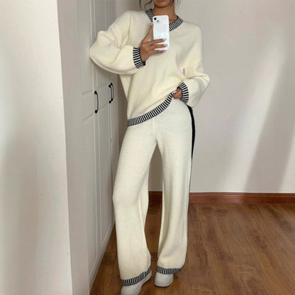 Ensemble Femme Jacquard – Col Rond & Manches Longues