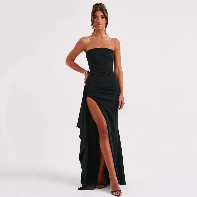 Robe Longue Élégante Dos Nu à Fente Haute