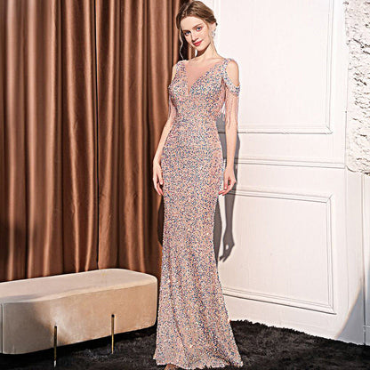 Robe Longue Slim à Sequins – Fishtail