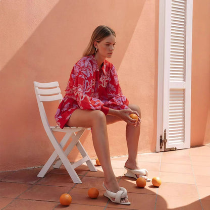 Combinaison Femme – Lin Rouge & Manches Bouffantes