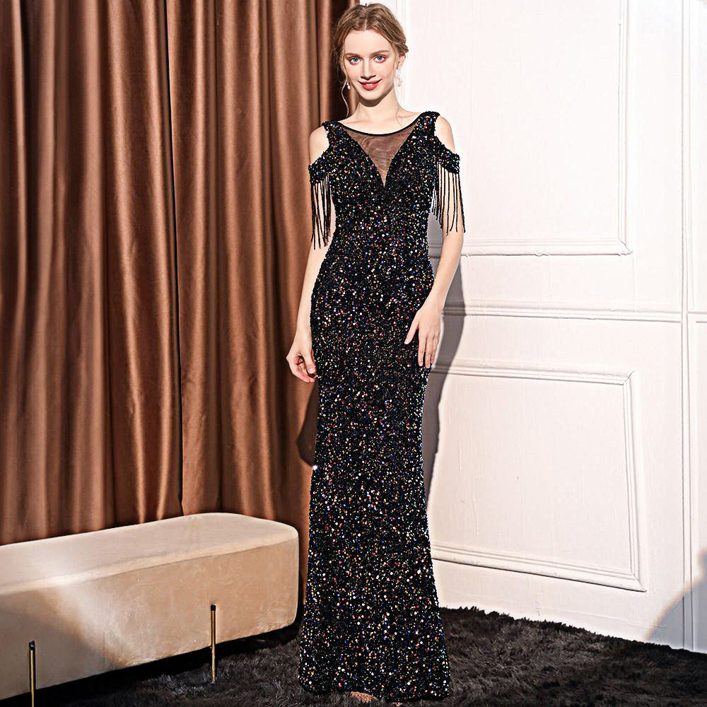 Robe Longue Slim à Sequins – Fishtail