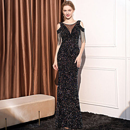 Robe Longue Slim à Sequins – Fishtail