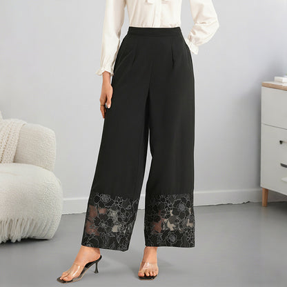 Pantalon Femme Droit à Détails Dentelle