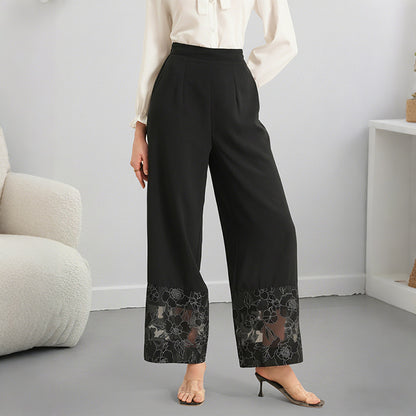 Pantalon Femme Droit à Détails Dentelle