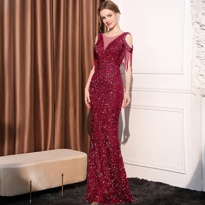 Robe Longue Slim à Sequins – Fishtail
