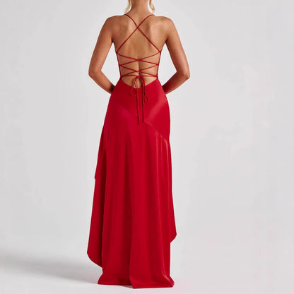 Robe Maxi Dos Nu à Volants — Élégance & Séduction