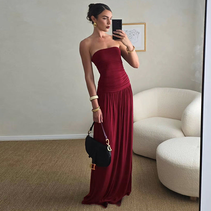 Robe Longue Plissée Sans Manches