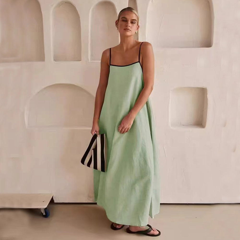 Robe Longue Noire à Bretelles – Élégance Décontractée d’Été