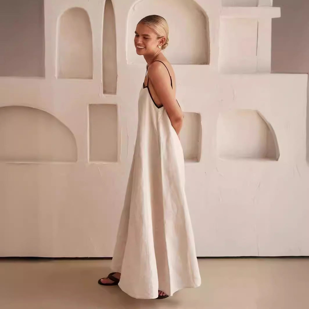 Robe Longue Noire à Bretelles – Élégance Décontractée d’Été