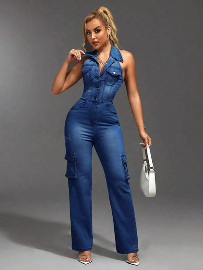 Combinaison Denim Slim Taille Haute