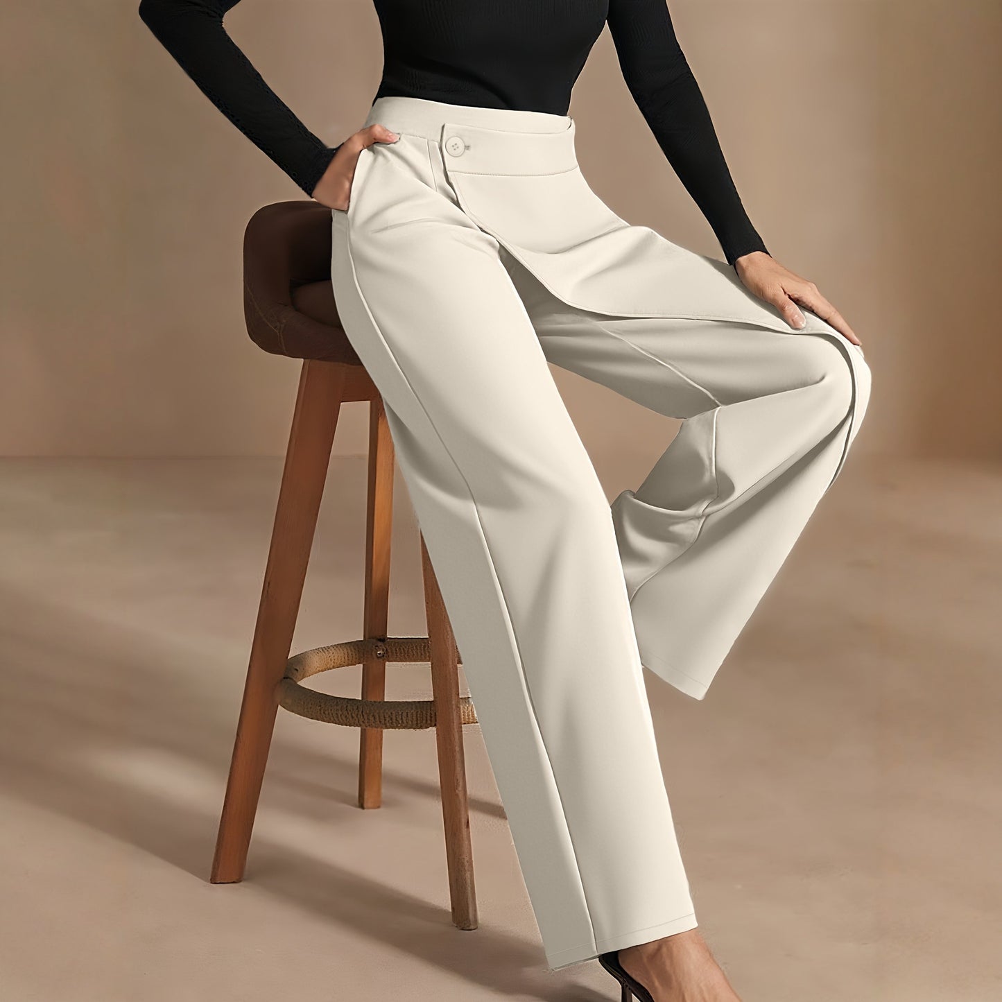 Pantalon Large Femme – Taille Haute & Asymétrique