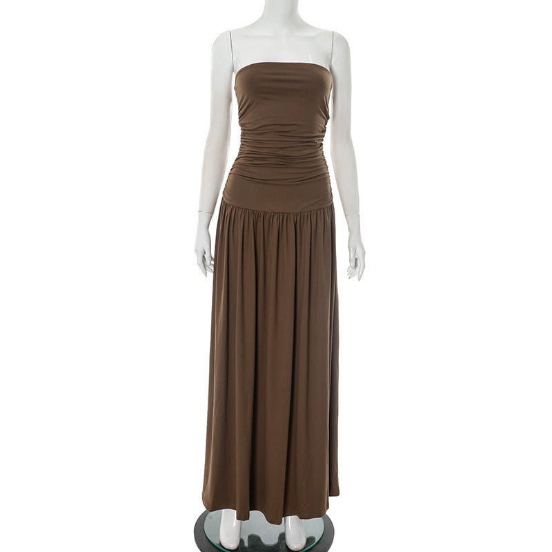 Robe Longue Plissée Sans Manches