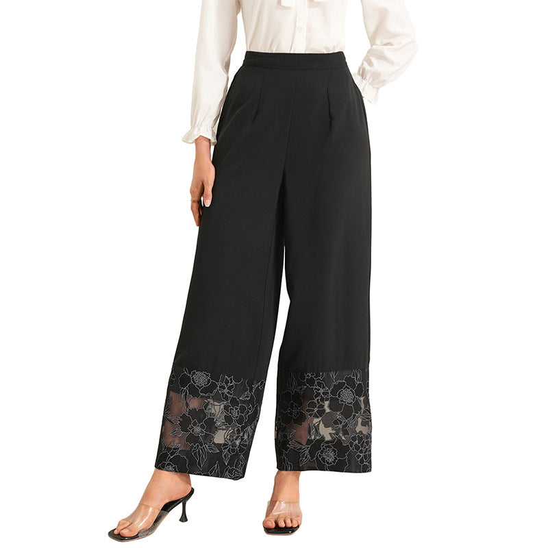 Pantalon Femme Droit à Détails Dentelle