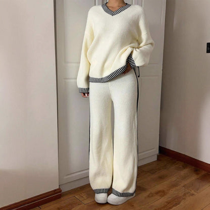 Ensemble Femme Jacquard – Col Rond & Manches Longues