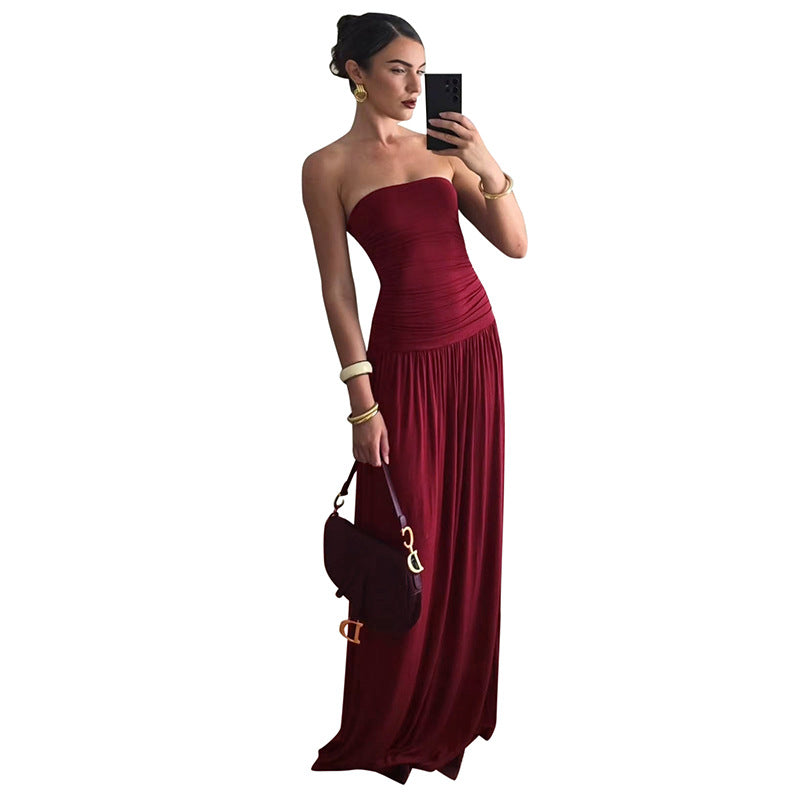 Robe Longue Plissée Sans Manches