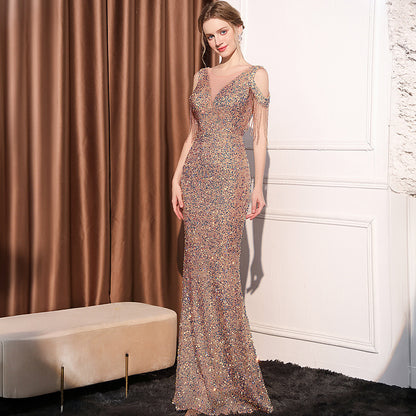 Robe Longue Slim à Sequins – Fishtail