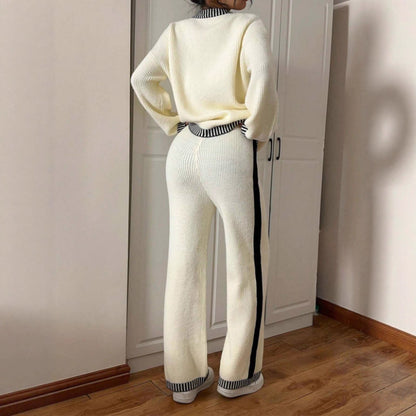 Ensemble Femme Jacquard – Col Rond & Manches Longues