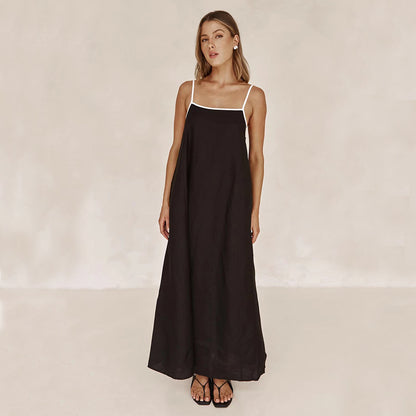 Robe Longue Noire à Bretelles – Élégance Décontractée d’Été
