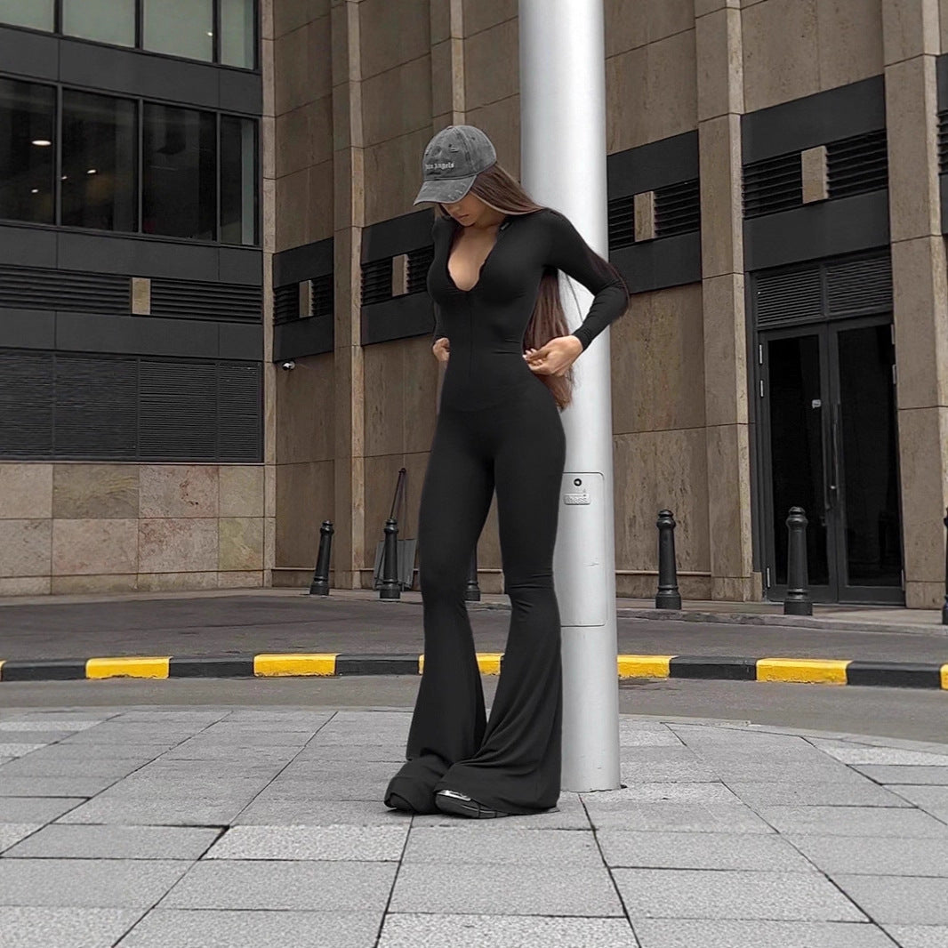 Combinaison Noir Col V – Style Minimaliste