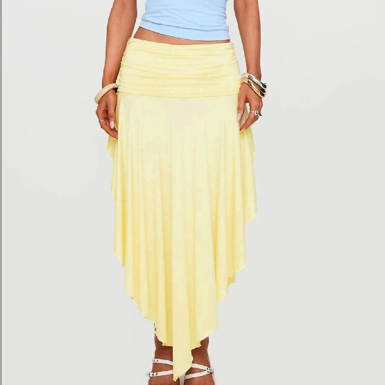 Jupe Plissée Taille Haute Asymétrique – Élégante Femme