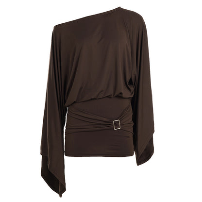 Robe Élégante à Épaule Dénudée et Manches Évasées