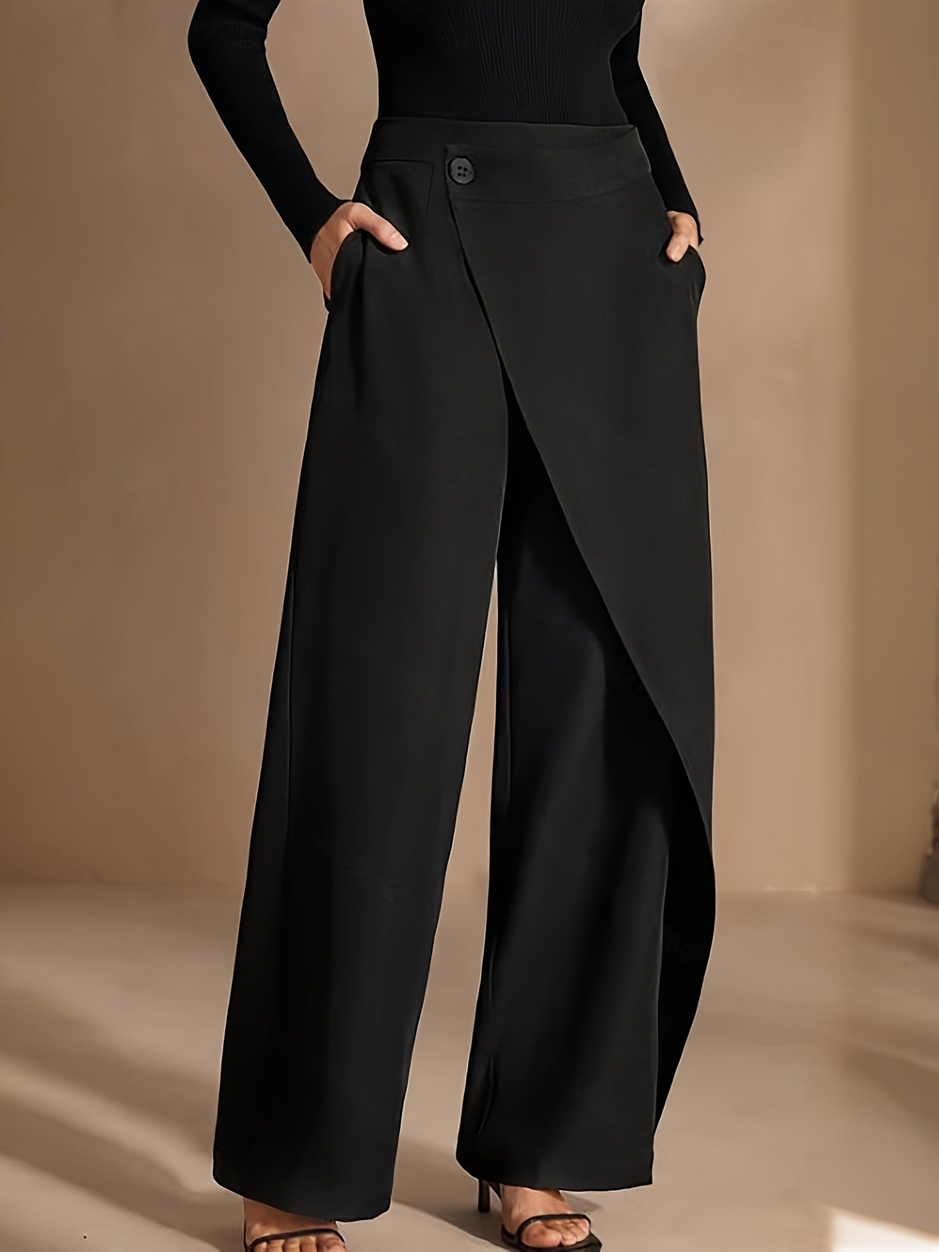 Pantalon Large Femme – Taille Haute & Asymétrique