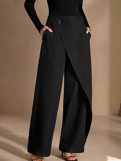 Pantalon Large Femme – Taille Haute & Asymétrique