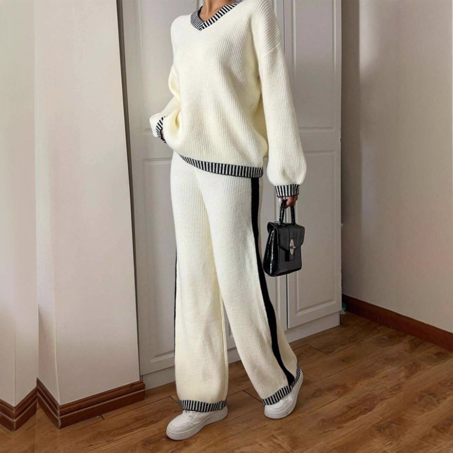 Ensemble Femme Jacquard – Col Rond & Manches Longues