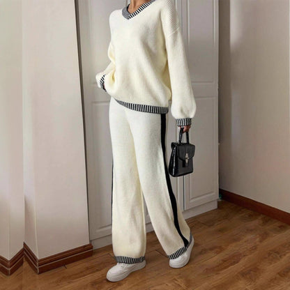 Ensemble Femme Jacquard – Col Rond & Manches Longues