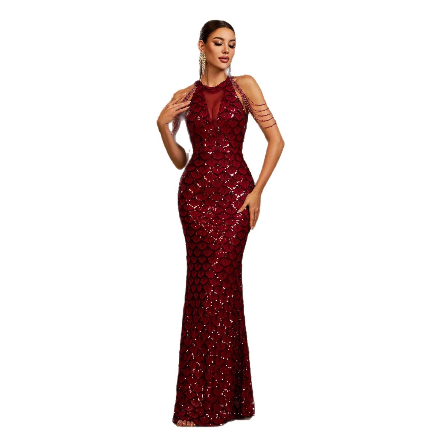 Robe Slim Élégante à Sequins – Col Rond