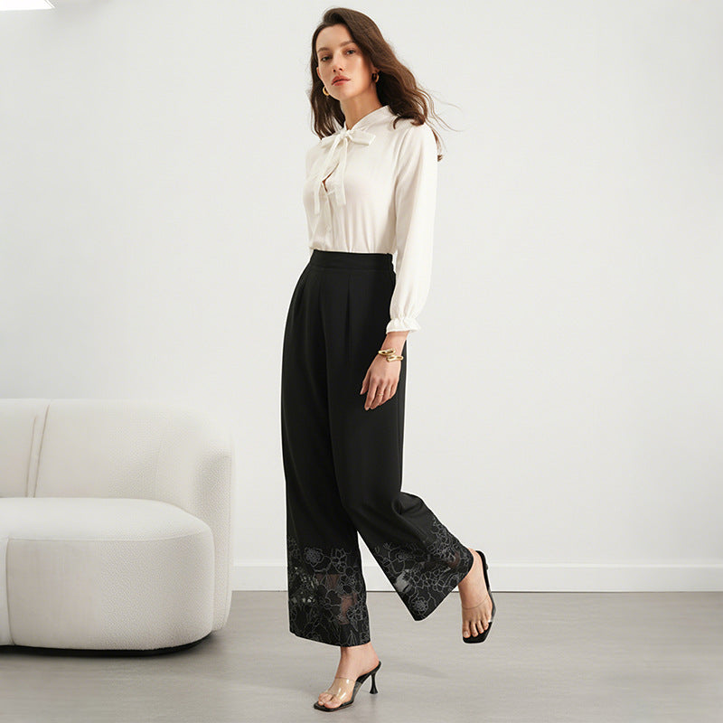 Pantalon Femme Droit à Détails Dentelle