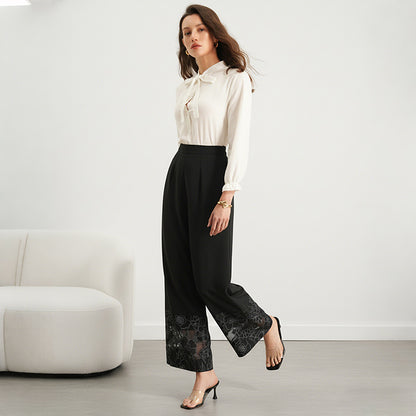 Pantalon Femme Droit à Détails Dentelle