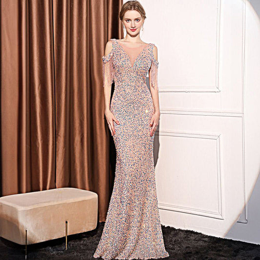 Robe Longue Slim à Sequins – Fishtail