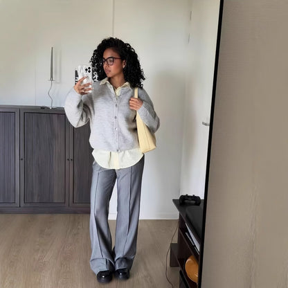 Cardigan doux en velours à boutons nacrés