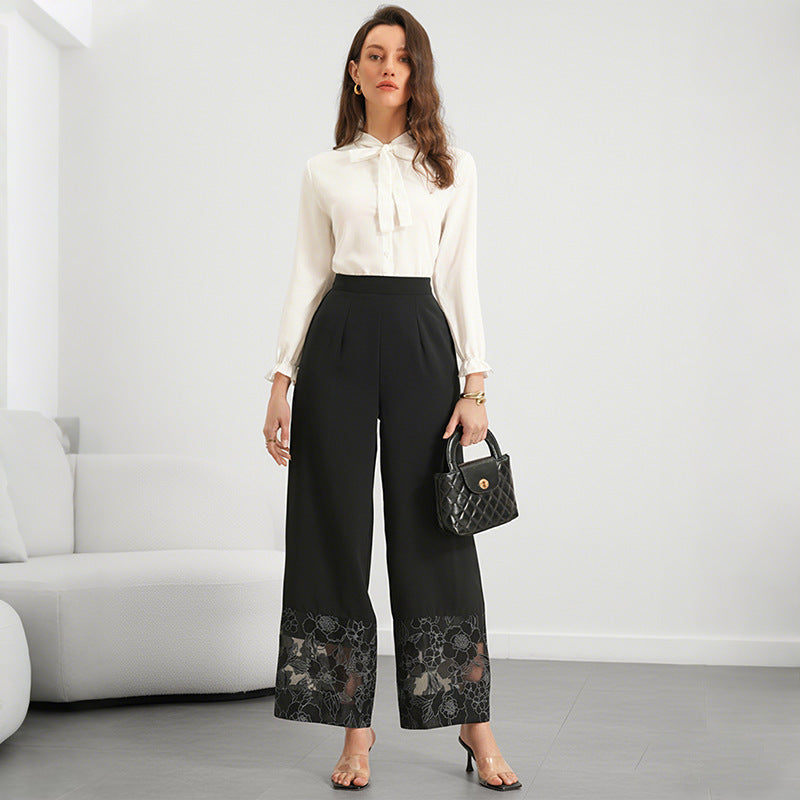 Pantalon Femme Droit à Détails Dentelle