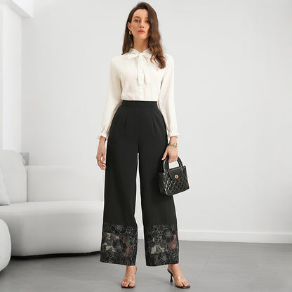 Pantalon Femme Droit à Détails Dentelle