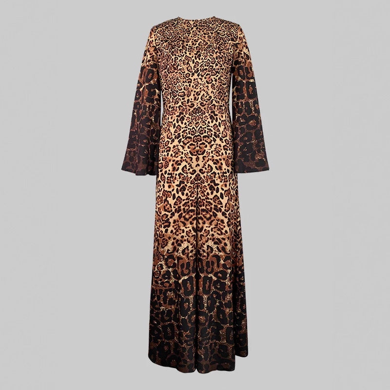 Combinaison Léopard Chic à Manches Évasées