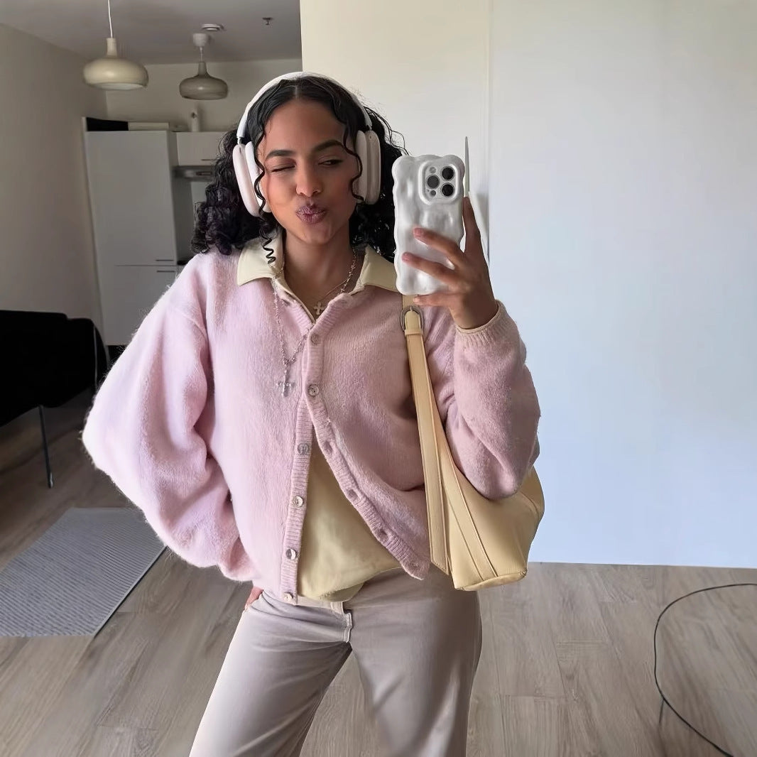 Cardigan doux en velours à boutons nacrés