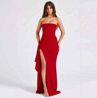 Robe Longue Élégante Dos Nu à Fente Haute