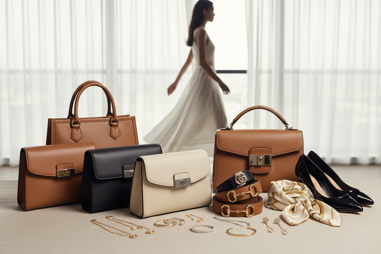 Les basiques incontournables pour compléter votre garde-robe.
L’élégance commence par une démarche de reine.
Les détails qui font la différence : sacs, ceintures et bijoux élégants.